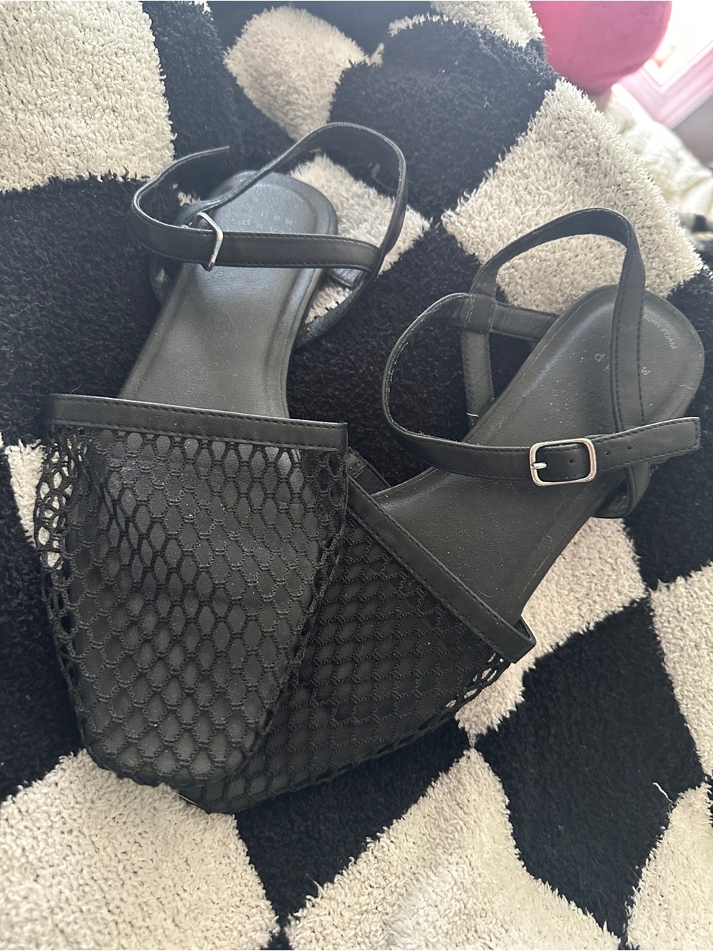 a new day Black Mesh Ankle-Strap Sandals